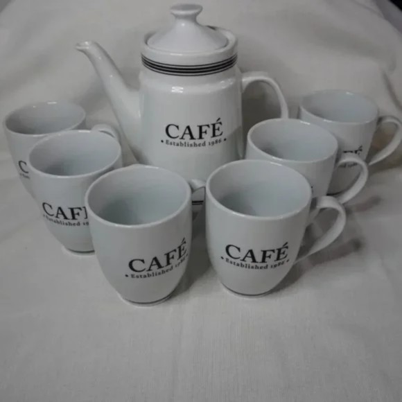 Pottery Barn Cafe Est 1986 *** Set of 2 Cups *** White with Black Design - Picture 7 of 9